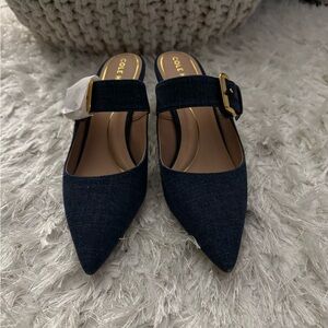 Cole Haan Women's Denim Mules with Gold Buckle